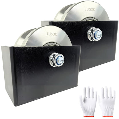 JUSOO 4-inch V Groove Wheel, 2.12-inch Wide Sliding Gate Wheels, Steel Sliding Gate Rollers, Set of 2, Heavy Duty V Track Wheels, 3000 lbs Max.Load, with Double Bearing