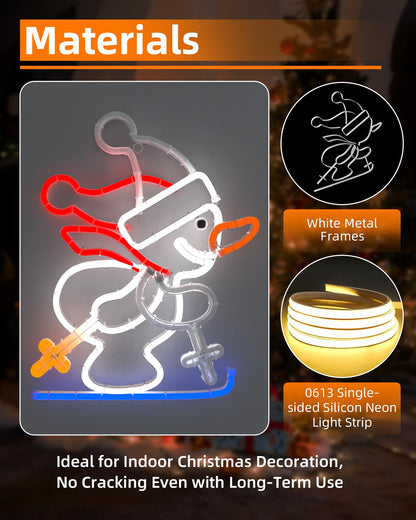 Christmas Snowman Neon Sign, Skiing Snowman LED Neon Light for Home Decor, 8H Timer & Speed Adjust, Festive Xmas Decorations Wall Art, Holiday Party Bedroom Living Room Cafe Bar
