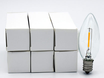 Creative Hobbies 25-Pack LED Replacement Light Bulbs for Electric Candle Lamps, Window Candles, Chandeliers - 7 Watt Equivalent Candelabra, Clear, Steady Burning, 120v 7w Bulb