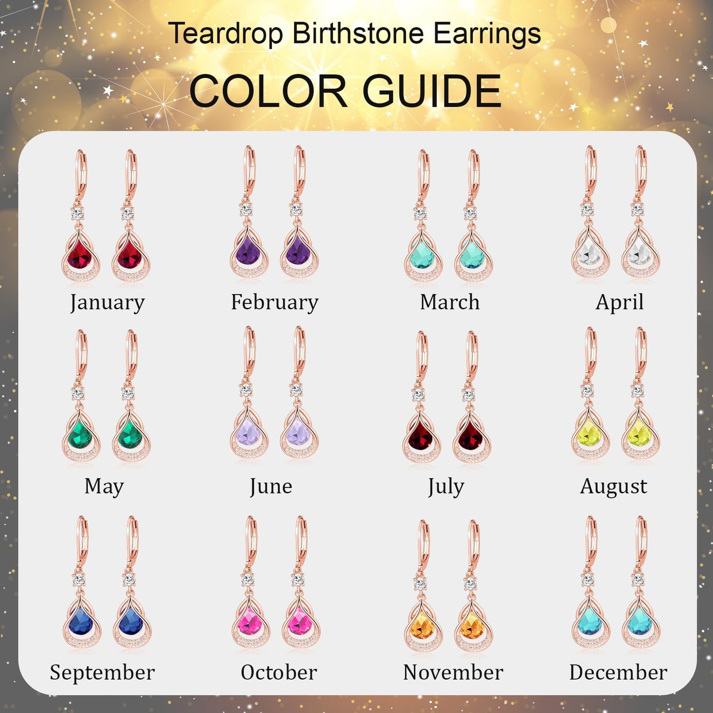 Dangle Trendy Leverback Birthstone Earrings Rose Gold Plated Teardrop Dangle Earrings Jewelry Christmas Birthday Gifts for Women(Rose Gold August)