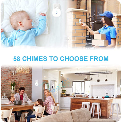SECRUI Wireless Doorbell, Easy installation, Waterproof, Adjustable Volume, 58 Chimes, Colorful LED, 1000Ft Range, M520+F55, Black