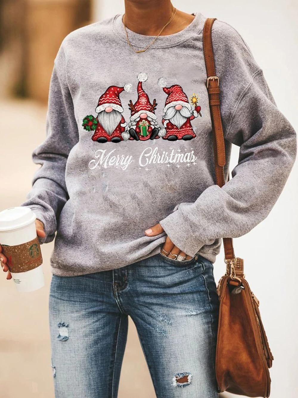 Barlver Women Christmas Gnomes Sweatshirts Fleece Sweater Holiday Novelty Graphic Tees Pullover Tunic Tops Gnomes-8113 M