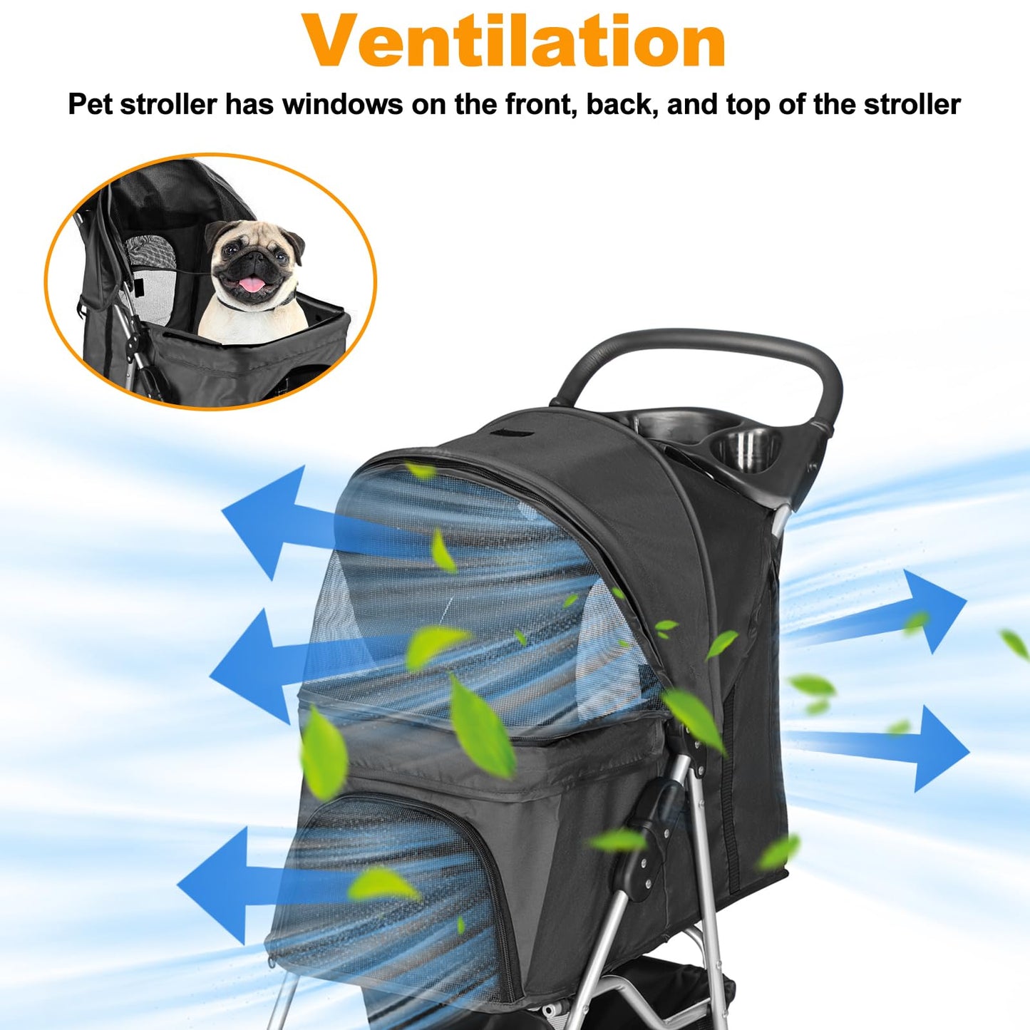 Display4top Pet Travel Stroller Dog Cat Pushchair Pram Jogger Buggy with 4 Wheels (Black)