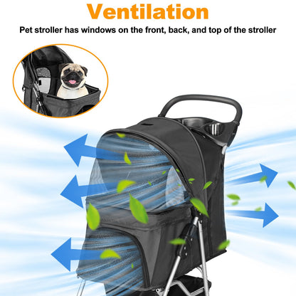 Display4top Pet Travel Stroller Dog Cat Pushchair Pram Jogger Buggy with 4 Wheels (Black)