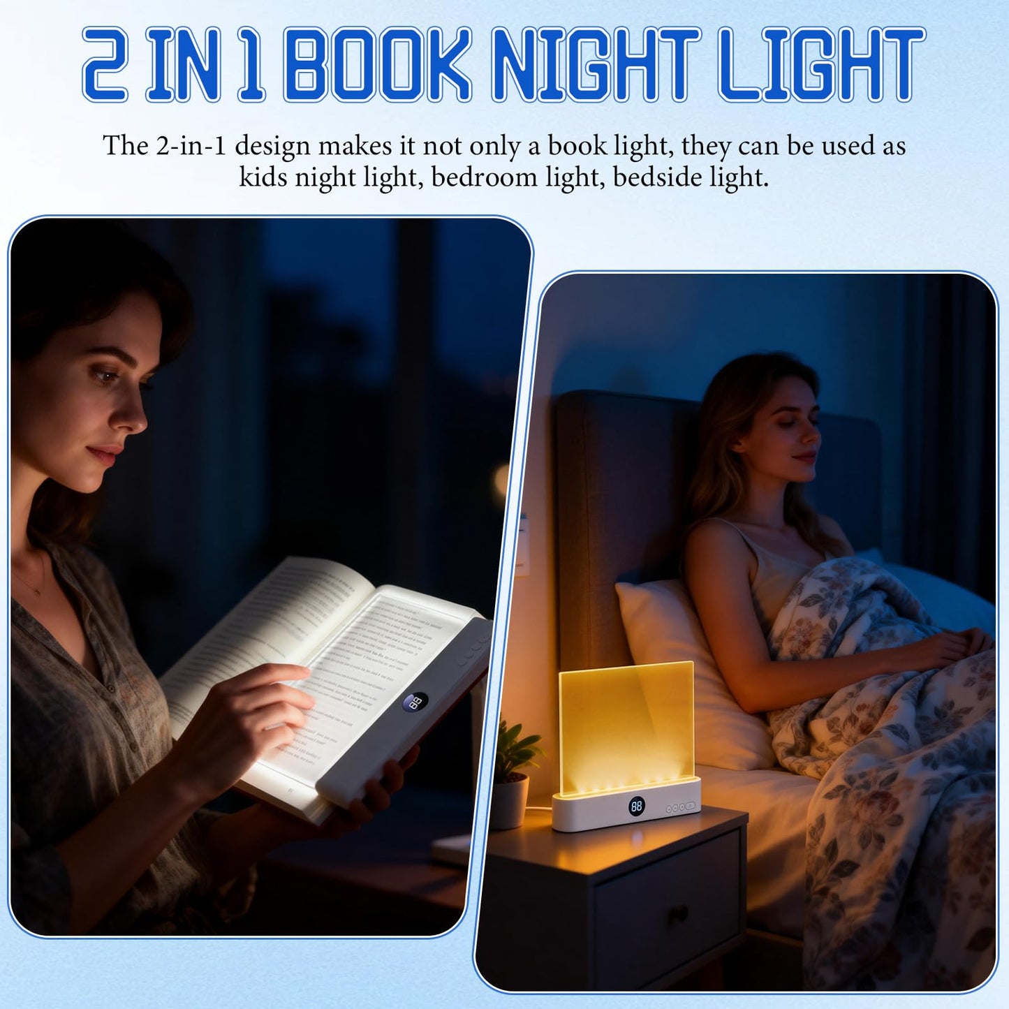 Book Light, Rechargeable Clear LED Flat Reading Light with 3 Colors & Timer, Dimmable Panel Plate Lamp Book Full Page Light for Reading in Bed at Night, for Women Readers Kids Book Lovers (Pink)