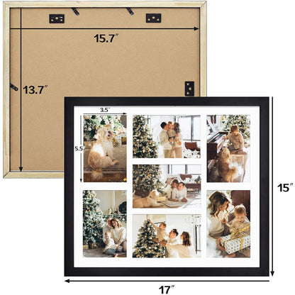 Golden State Art, 13.7x15.7 Matted Black Wood 7-Opening for 4 x 6 Collage Picture Frame