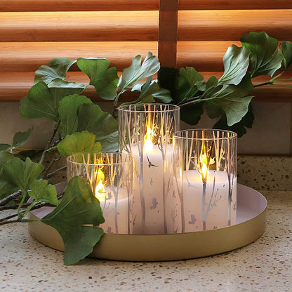 Rhytsing Birch Design Glass Battery Operated LED Candles with Timer, Flameless Pillar Candles Spring & Summer Decor- Include 6 Batteries