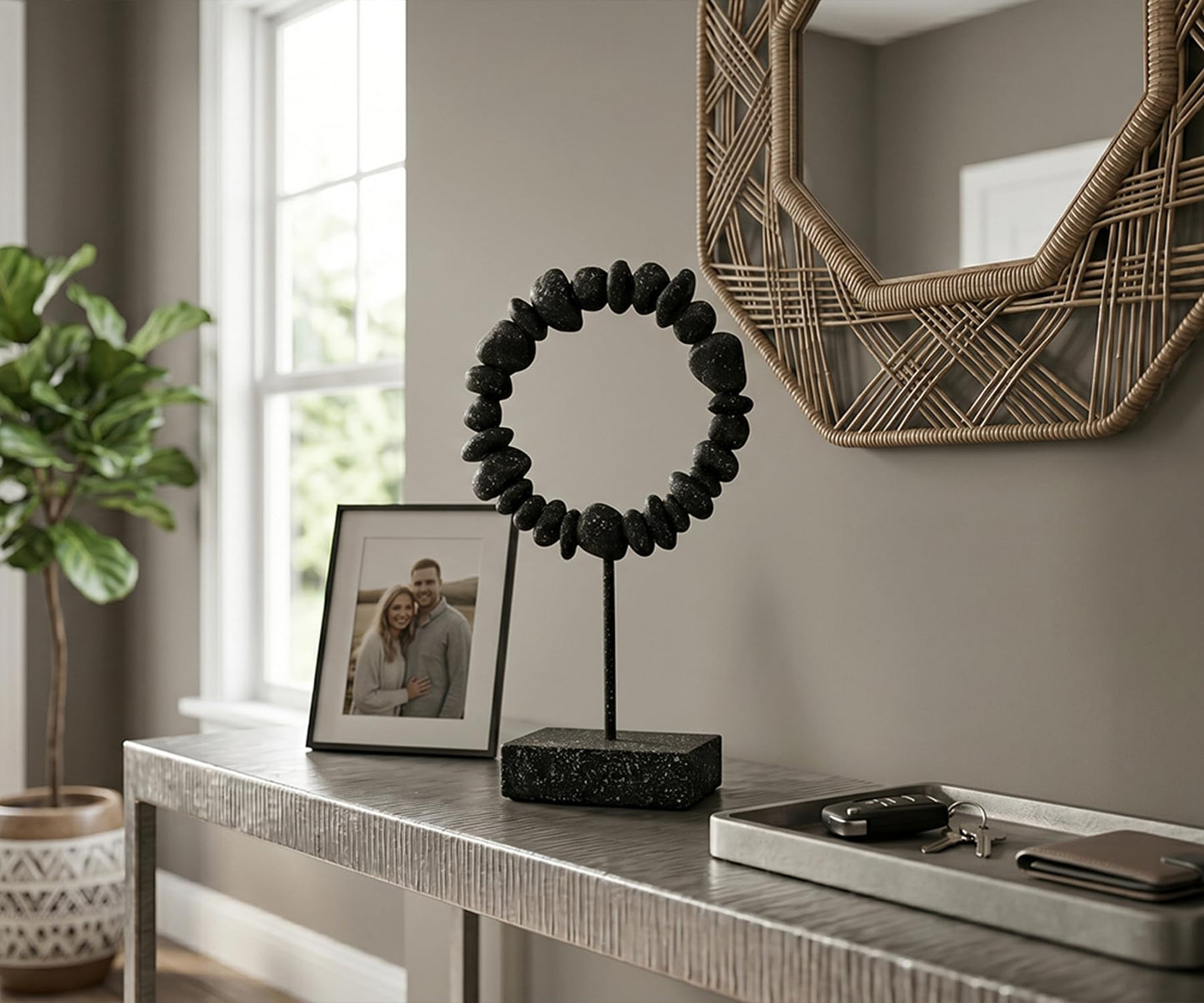 Modern Stone-Look Stone Sculpture Decor, Abstract Stone Resin Statue, Handmade Minimalist Stone Statue Home Decor Accent for Living Room, Shelf, Office, Coffee Table (Black - Small)