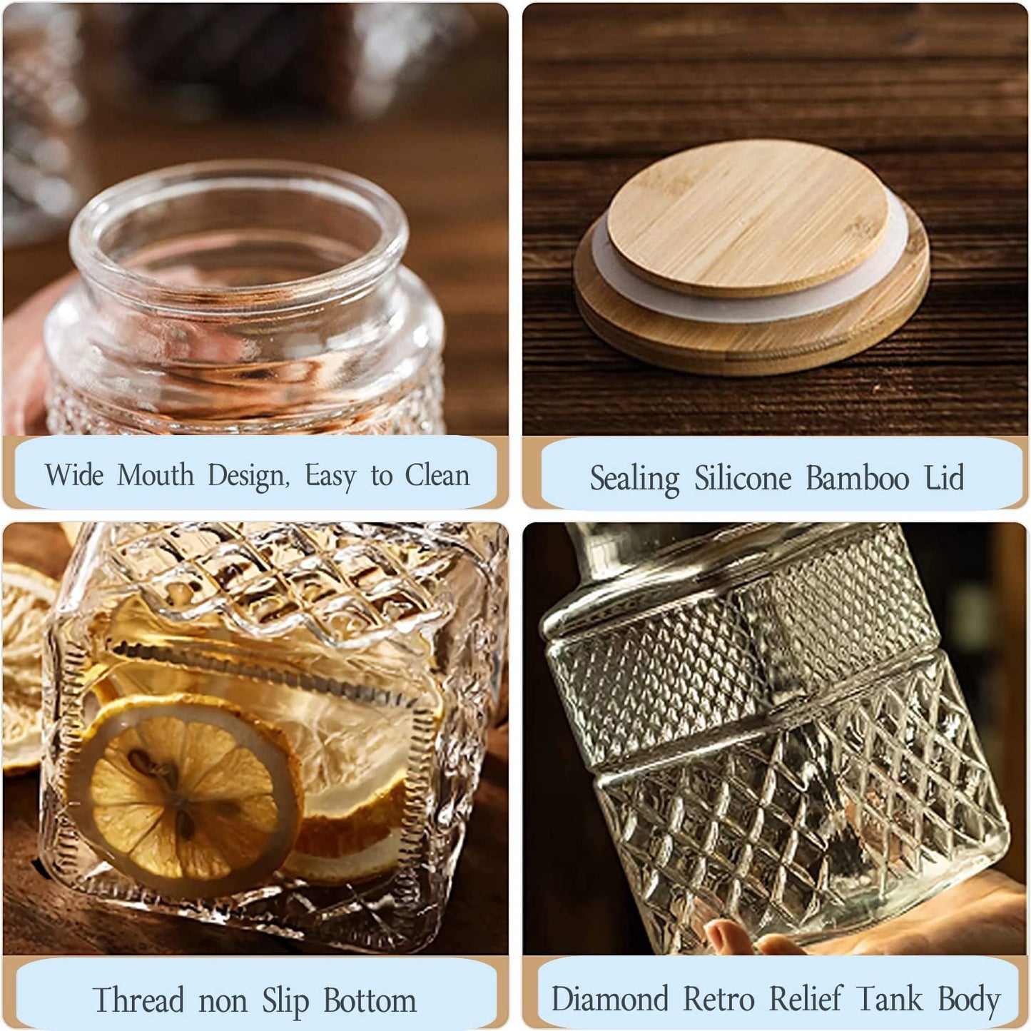 Large Glass Storage Jar, 2 Pack 60 FL OZ Glass Food Storage Containers with Bamboo Lid, Kitchen Laundry Room Organization Decorative Jar for Candy Cookies Coffee Beans Flour Nuts Airtight Glass Jars