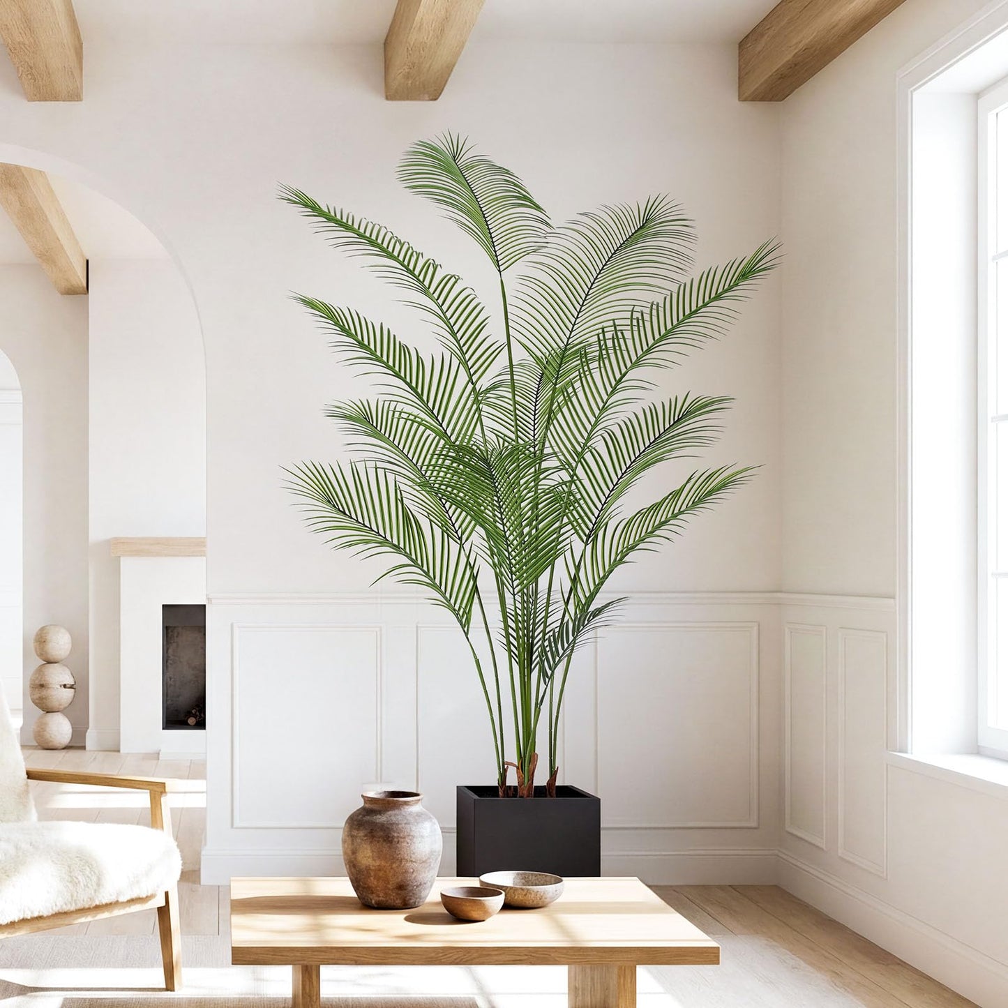 AQUGQ Artificial Palm Tree 7FT Tall Faux Palm Tree Indoor Fake Plants Faux Tropical Plant, UV Resistant & Maintenance Free Indoor/Outdoor Fake Tree in Pot for Home Office Living Room Patio Decor