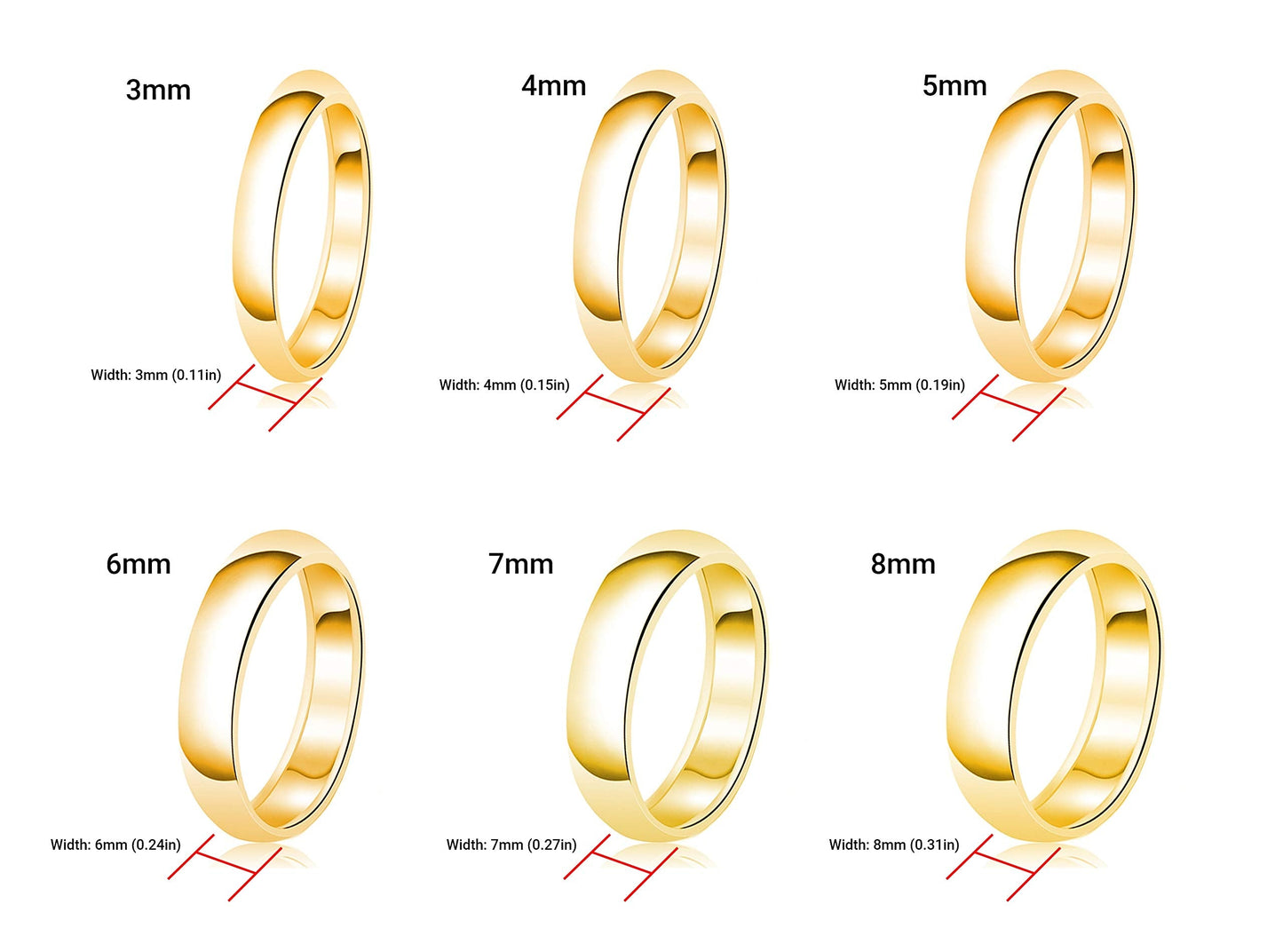 Tioneer Jewelry | Sterling Silver Plain Dome Wedding Band | Wedding Band for Women & Men | Sterling Silver Jewelry, Gold, 6mm, Size 10
