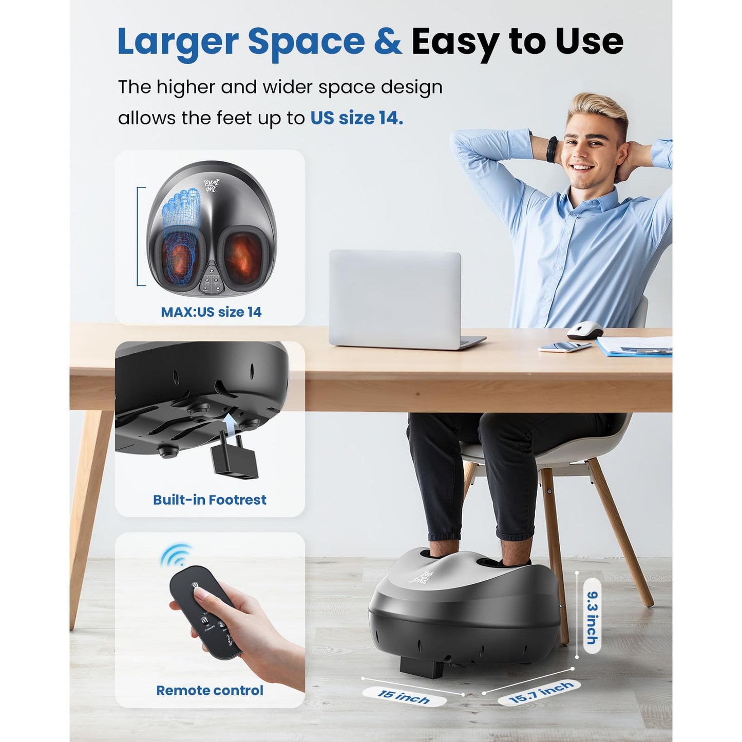 BOB AND BRAD Foot Massager Machine with Heat and Remote, Fits up to Men Size 14, Electric Shiatsu Deep Kneading Foot Massager, Relieve for Plantar Fasciitis and Neuropathy Pain