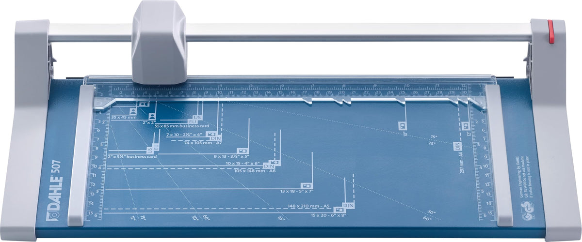 Dahle 507 Personal Rotary Trimmer, 12" Cut Length, 7 Sheet Capacity, Self-Sharpening, Automatic Clamp, German Engineered Paper Cutter
