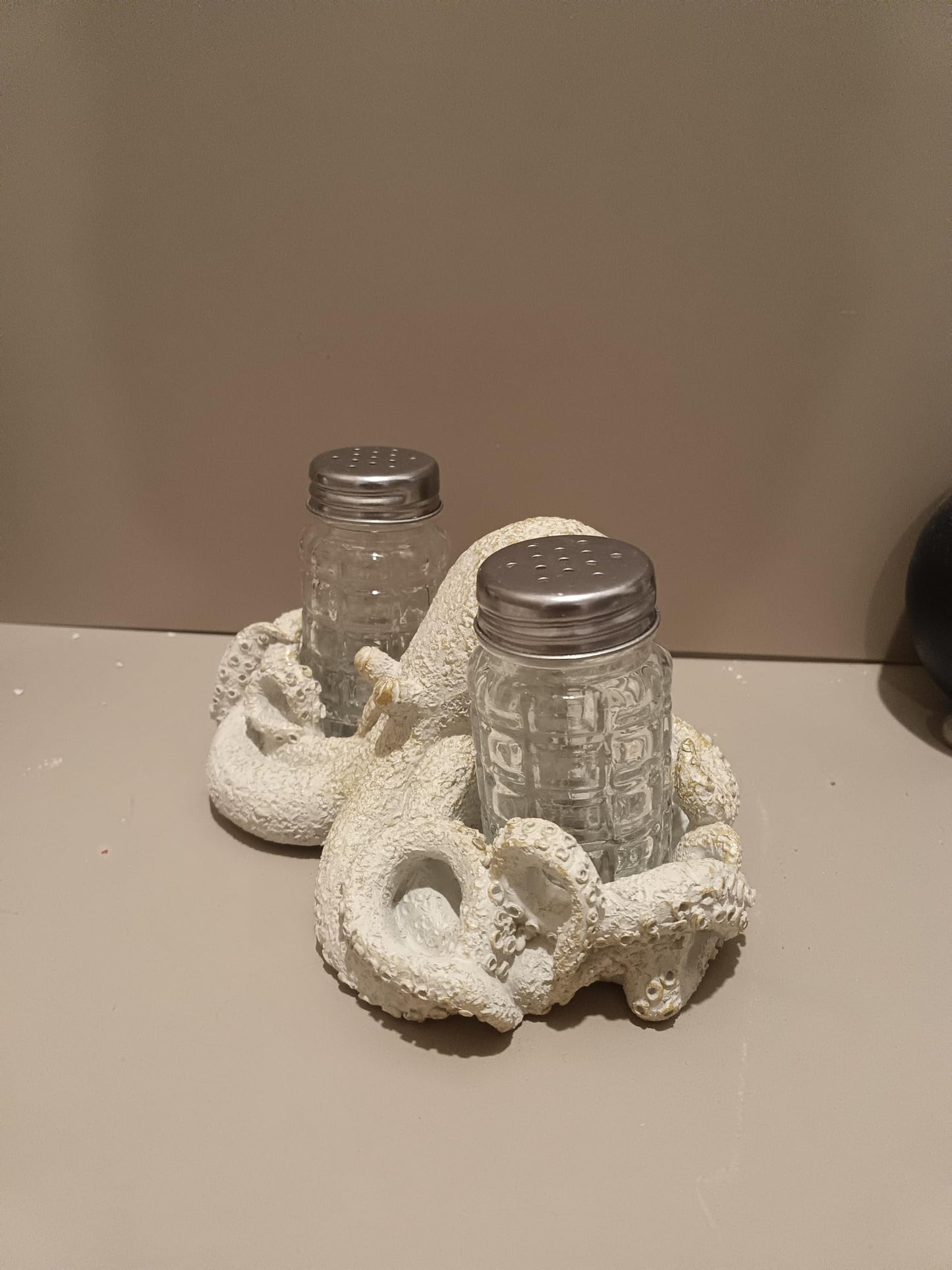 NVSHIQWEI Octopus Salt and Pepper Shaker Set with Holder, Decorative Coral Art Glass Shakers, Kitchen and Dining Table Decor