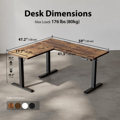 Agilestic 59 Inch L Shaped Standing Desk Adjustable Height, Electric Corner Standing Desk, Sit Stand Computer Table with Splice Board, Rustic Brown