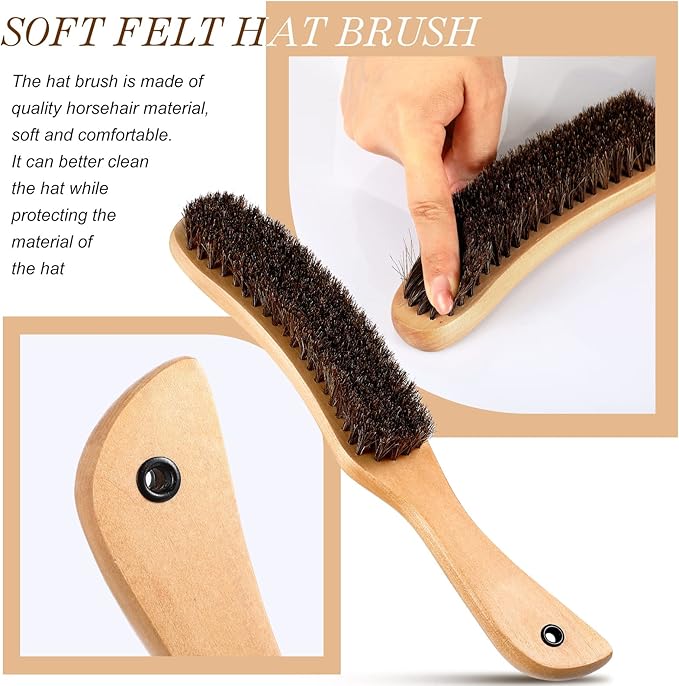 Patelai 2 Pcs Horsehair Felt Hat Brush Kit Lint Brush