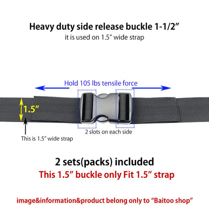 Baitoo Quick Side Release Buckles 1 1/2 inch Heavy Duty Plastic Buckle Clips 1.5" Belt Snap Buckle Clasp Backpack Buckle Replacement for Strap 1.5 inch (1.5inch(38mm)-2 Sets)