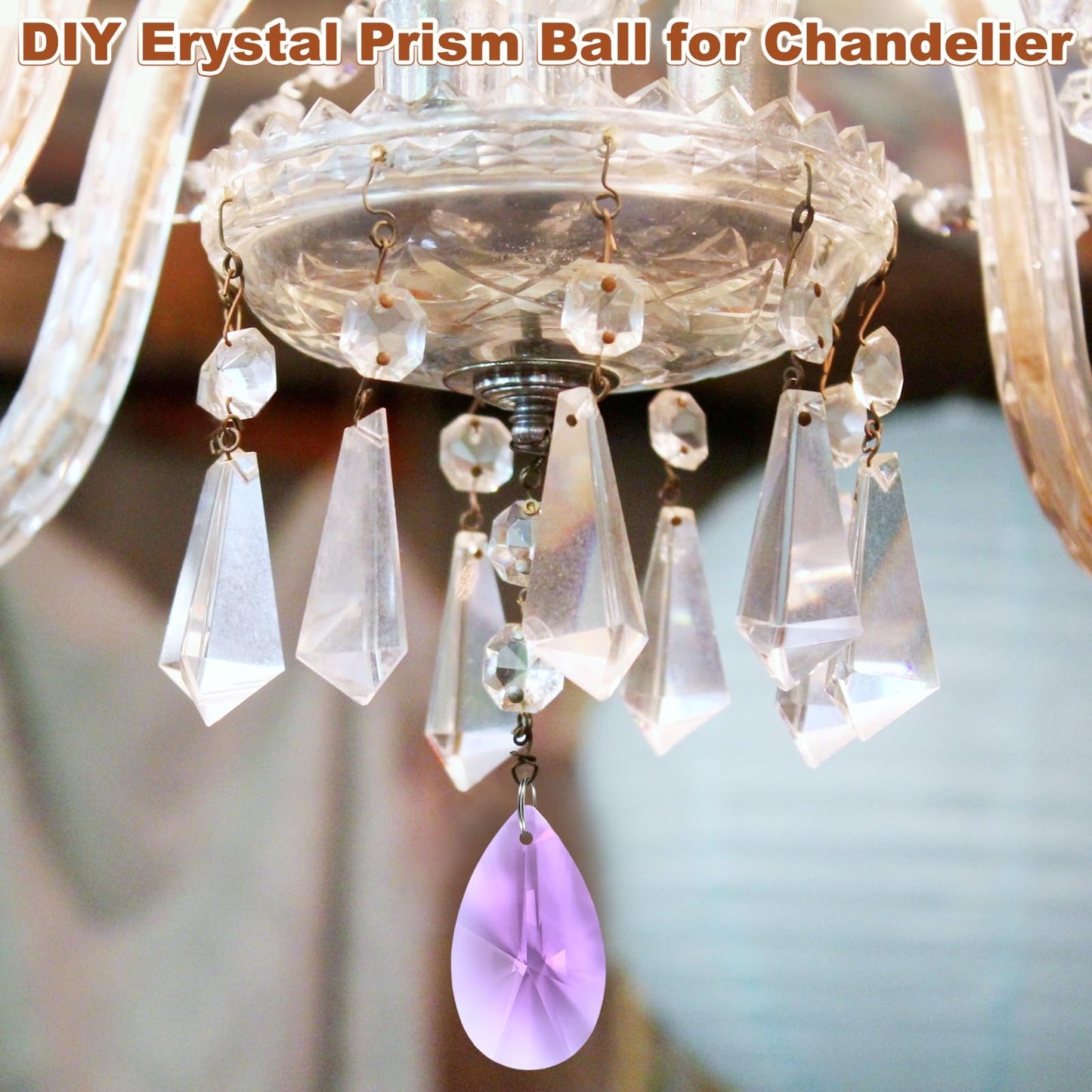 M METERXITY 8-Pack Crystal Pear Shaped Prisms, 38mm/1.5 Inch Chandelier Pendant Maker Hanging Crystals Chandelier Prisms for Home/Windows/Garden/DIY Decoration[Purple]