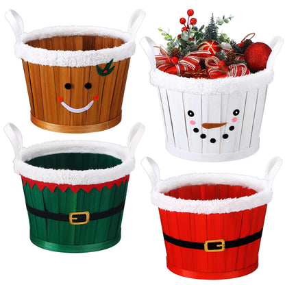 Youyole 4 Pieces Christmas Basket for Gifts Woven Bamboo Xmas Round Gingerbread Basket Small Santa Claus for Christmas Party Supplies Gift Snack Storage(Tall and Handle)