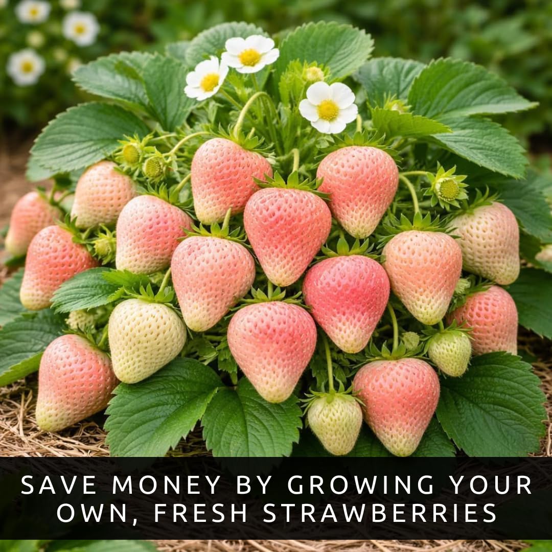 12 Flamingo Strawberry Plants for Growing – Pink Strawberry Variety – High Yield Everbearing Strawberry Runners – Unique Color, Easy to Grow Plants for Home Gardens (12 Live Plants)