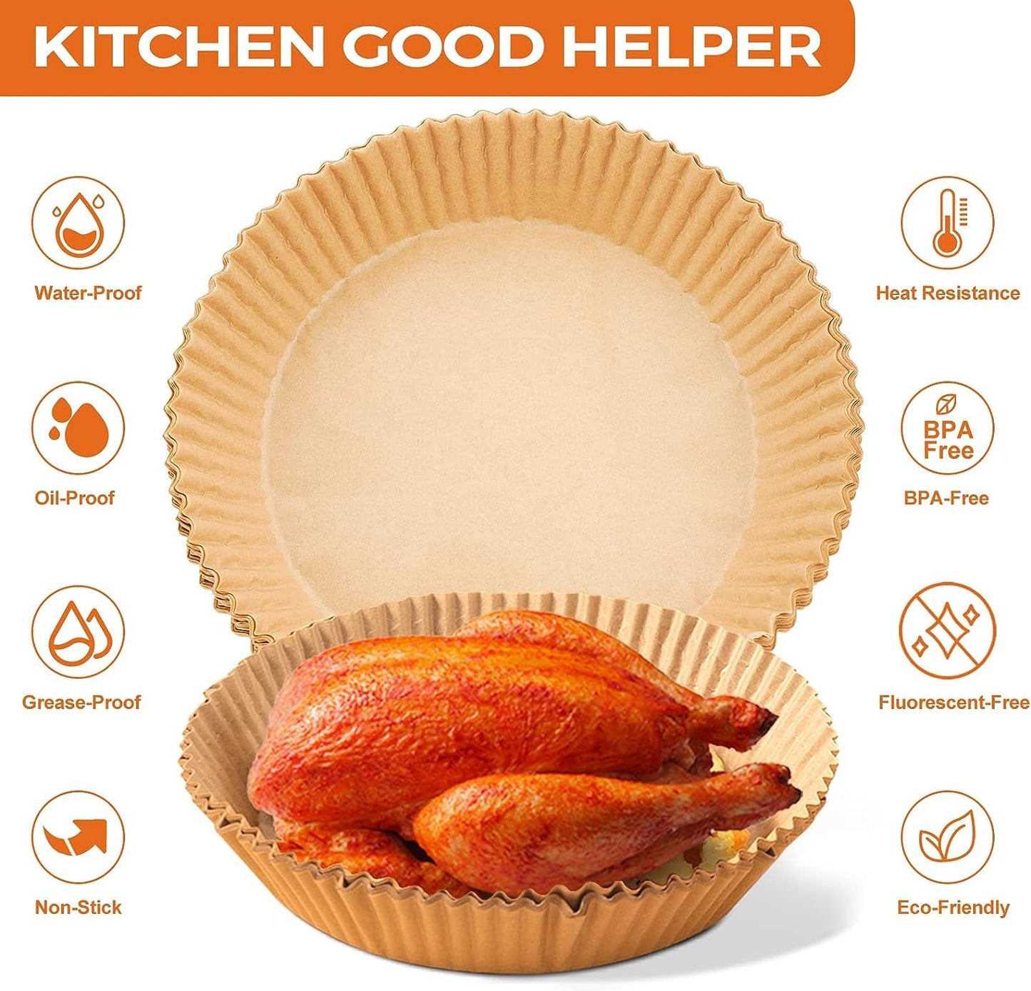 Air Fryer Paper Liners, 125Pcs Parchment Paper, Air Fryer Liners Disposable for Microwave, Non-Stick Air Fryer Liner Square Free of Bleach (8IN)