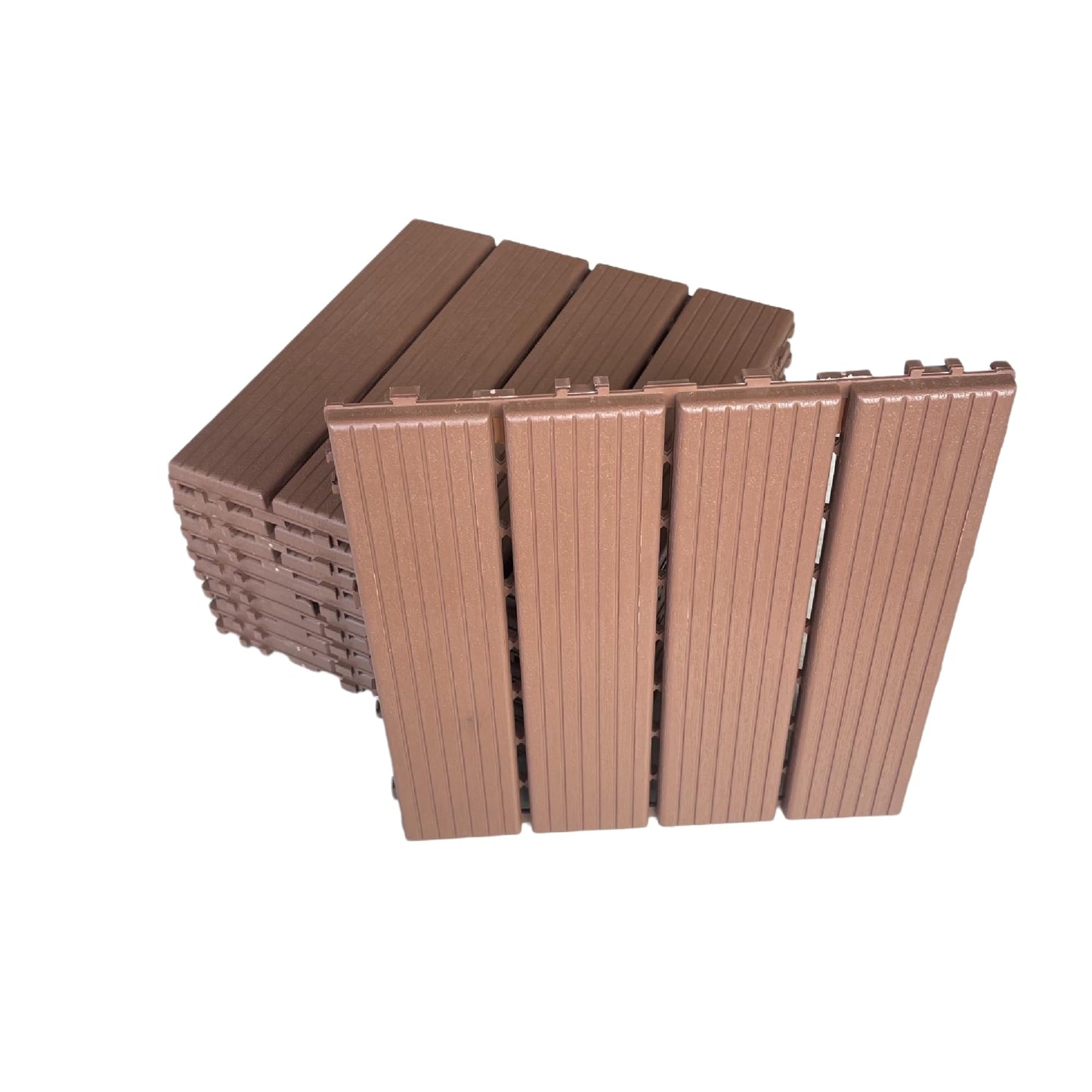Uneeruiqy 44 Pack Interlocking Patio Deck Tiles 11.8"X11.8" Square Waterproof Outdoor Flooring All Weather Use Patio Floor Decking Tiles for Patio Garden Deck Poolside (11.8"X11.8", Brown, 44)