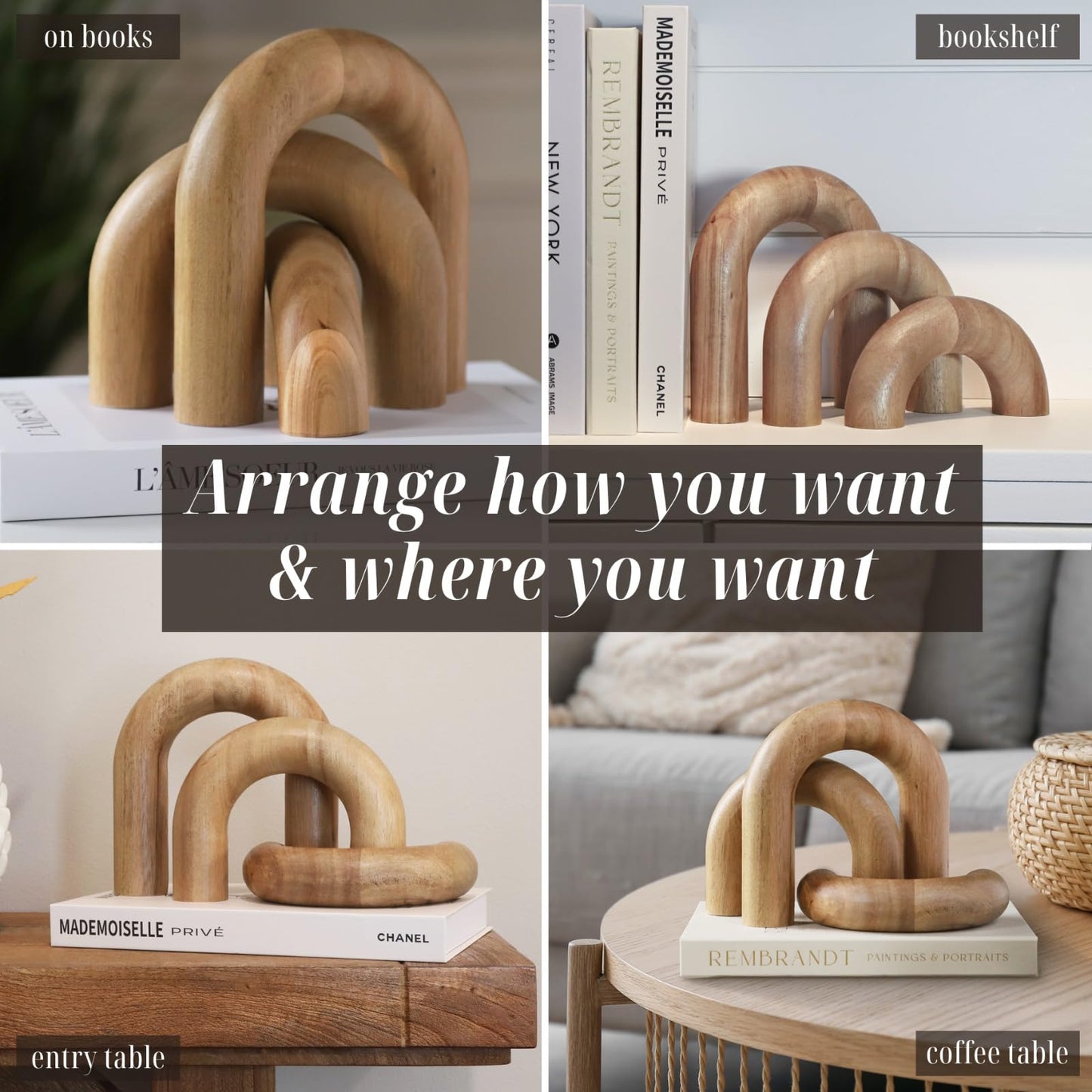Product Elevations Wooden Arch Decor Set of 3 - Shelf Decor Aesthetic for Coffee Tables, Bookshelves, & Entryways - Acacia Wood Japandi Home Decor Accents - Modern Decorative Objects