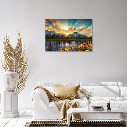 SKASNFAI Grand Teton National Park Wall Art Sunflower Landscape Canvas Mountain Artwork Landscape Print for Living Room Framed (24x36 inch)