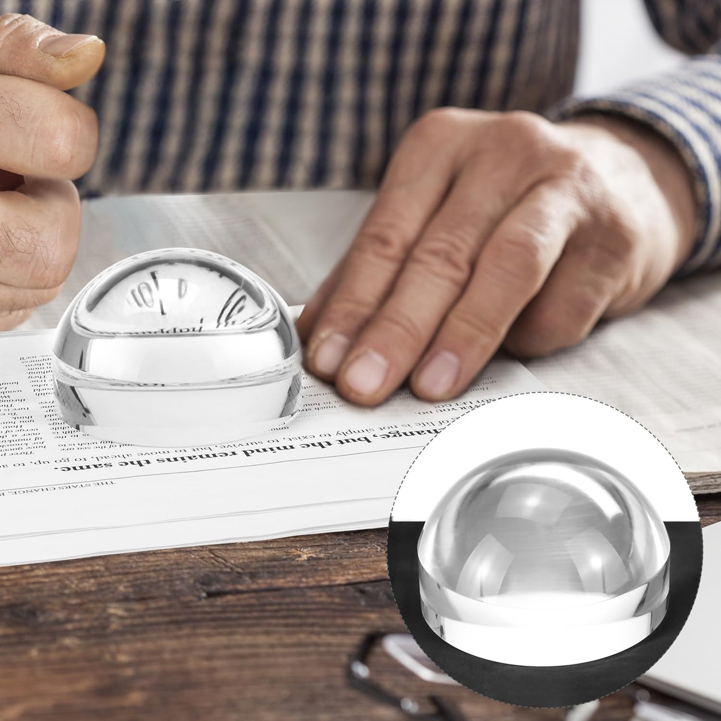 QWORK Acrylic Paperweight Magnifier 4X- Domed Reading Magnifying Glass (4-Inch) for Reading, Inspection, Books, Newspapers, Maps
