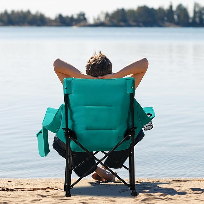 Oversized Rocking Camping Chair with Headrest & Cup Holder - 400lbs Capacity, 600D Oxford Fabric, Easy Fold Portable Outdoor Rocker Chair for Camping, Backyard, Beach, Blackgreen
