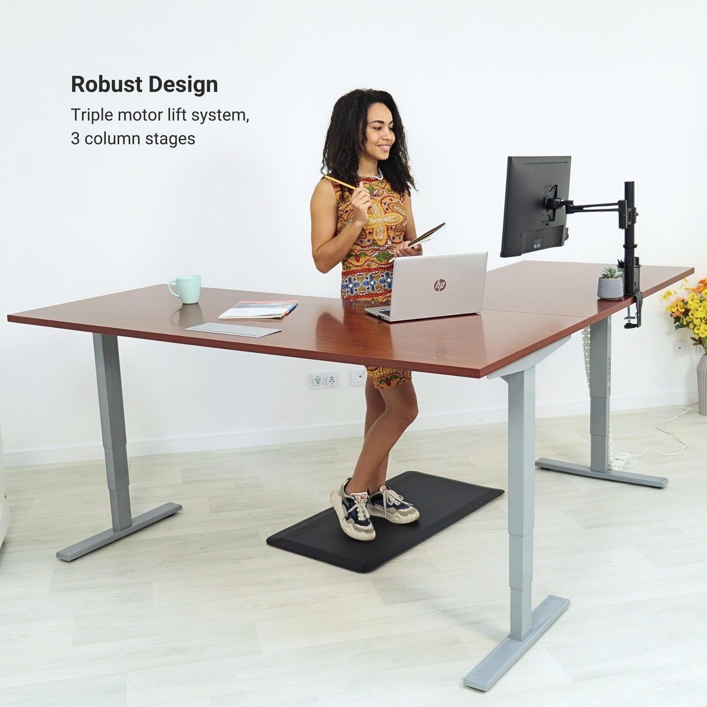 Progressive Desk Electric Stand Up Height Adjustable Standing Desk - L Shaped 78" x 60" Corner Table Computer Rising Workstation - Black Frame, Roasted Walnut