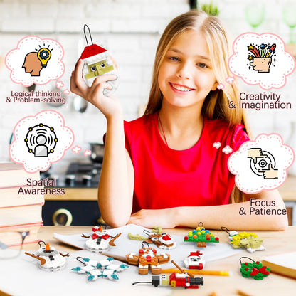 EIAVURPE Christmas Ornaments Building Set, 11-in-1 Christmas Tree, Wreath, Nutcracker, Gingerbread, Polar Bear, Snowflake, Reindeer, Santa, Stocking Stuffers Toy Gifts for Boys Girls Kids Ages 6+.