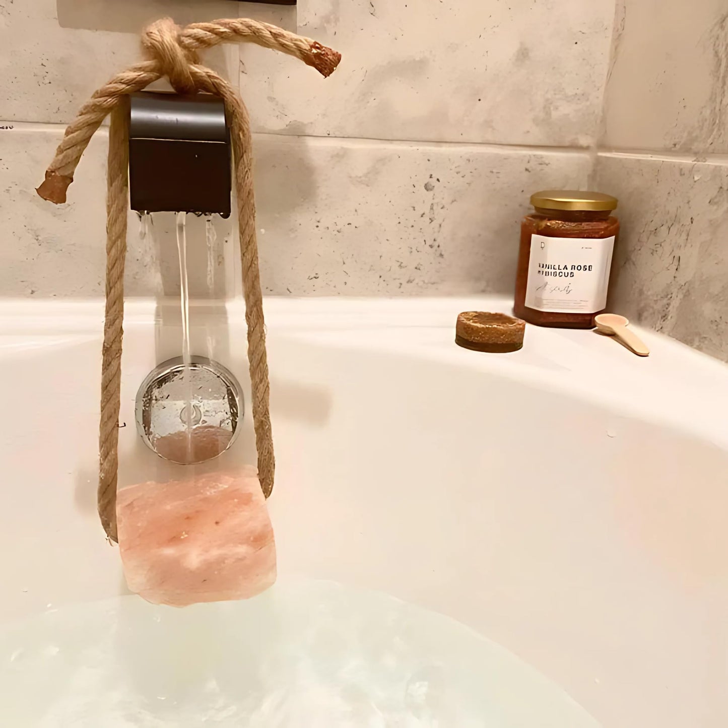 Himalayan Pink Bath Salts on Rope – Natural Salt for Bath Soak and Salt for Shower Use
