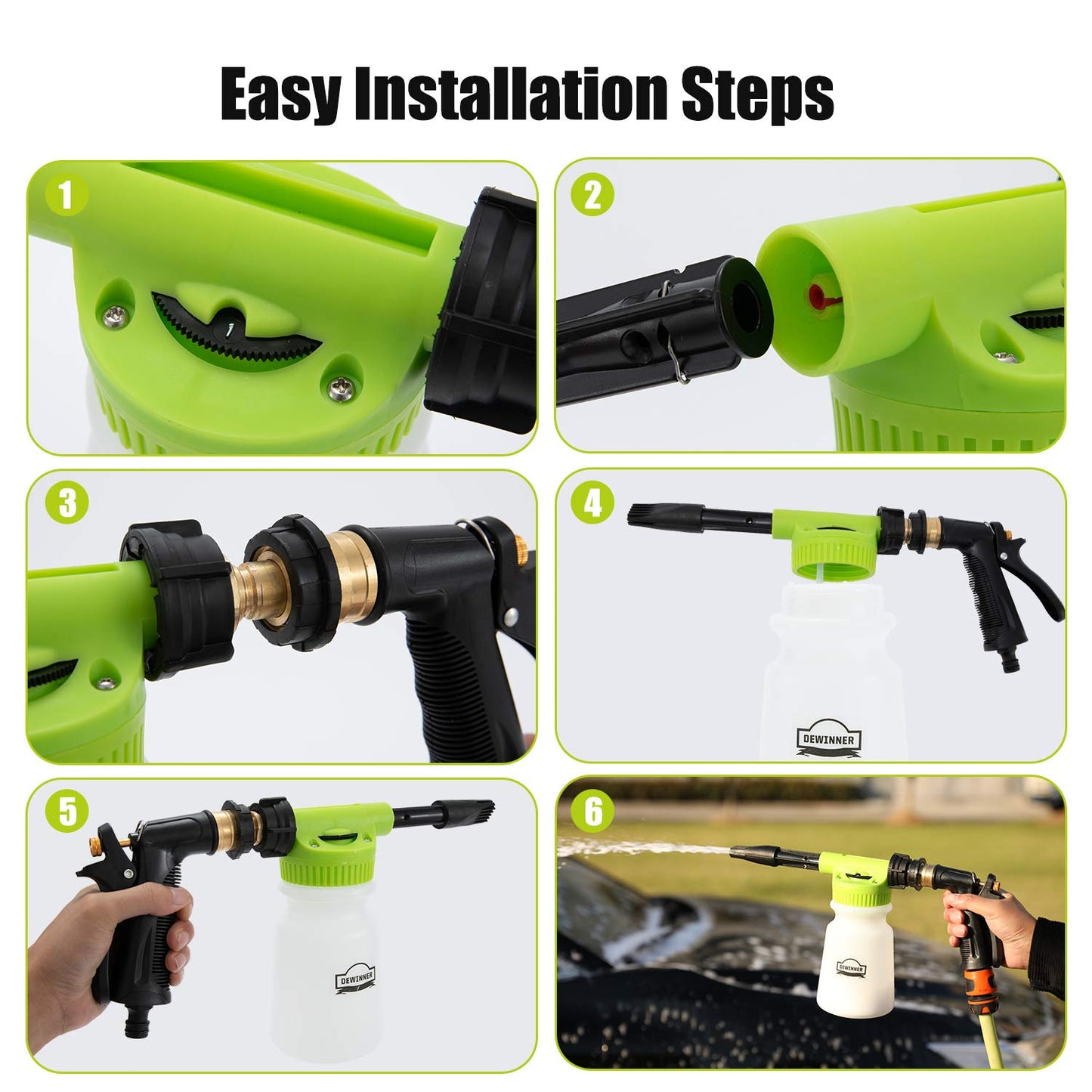 Car Wash Foam Cannon, DEWINNER Foam Blaster, Quick Release Soap Washer gun, Quick Connect to Garden hose Snow Lance, Auto Washer Sprayer, With Cleaning Kit