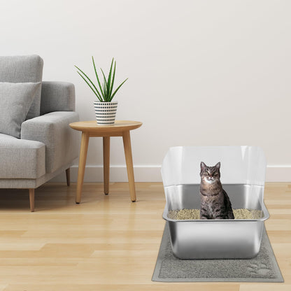 2 Set Stainless Steel Litter Box - 17.7"x13.8"x5.9", High-Sided Shield, Scoops, Mats for Multiple Cats, Easy to Clean