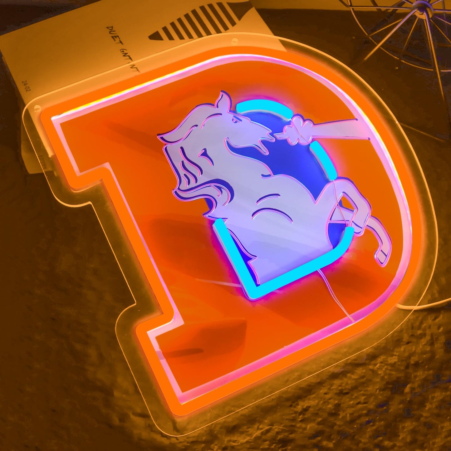 BNBIDEN Broncos Football Neon Signs Led Sign for Wall Decor Rugby Team Light Up Sign Suitable for Man Cave Office Bar Pub Wall Art Gifts for Teen Boys