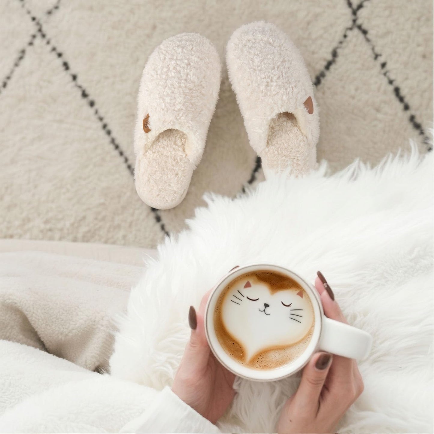 EverFoams Women's Slippers Cosy Fuzzy Faux Alpine Shearling House Shoes Ladies' Memory Foam Slip-ons with Lightweight Non-slip Sole Cream White, 5-6 UK