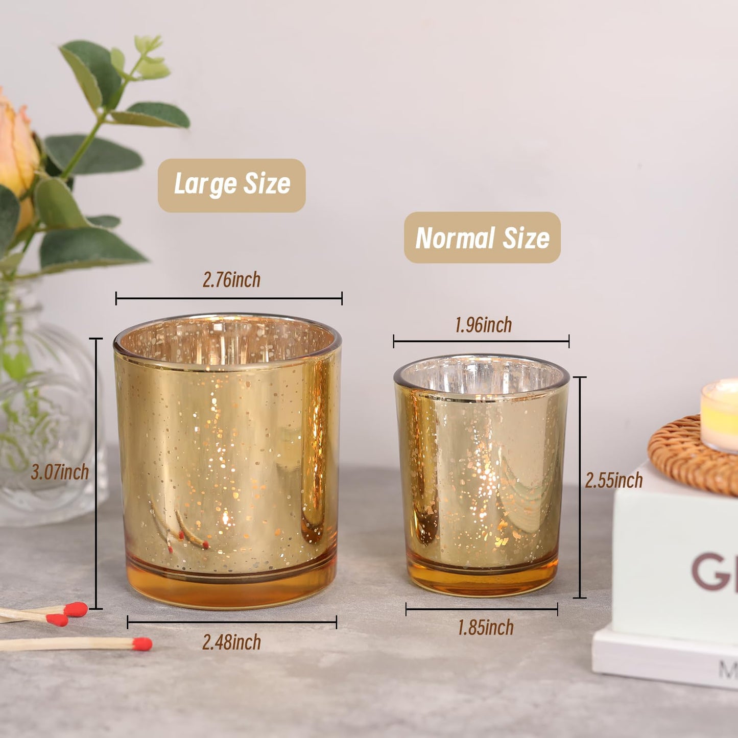 DARJEN Larger Gold Votive Candle Holders Set of 6- Tea Light Candle Holder Glass, Gold Candle Holders for Wedding, Table Centerpiece, Party and Holiday Decorations