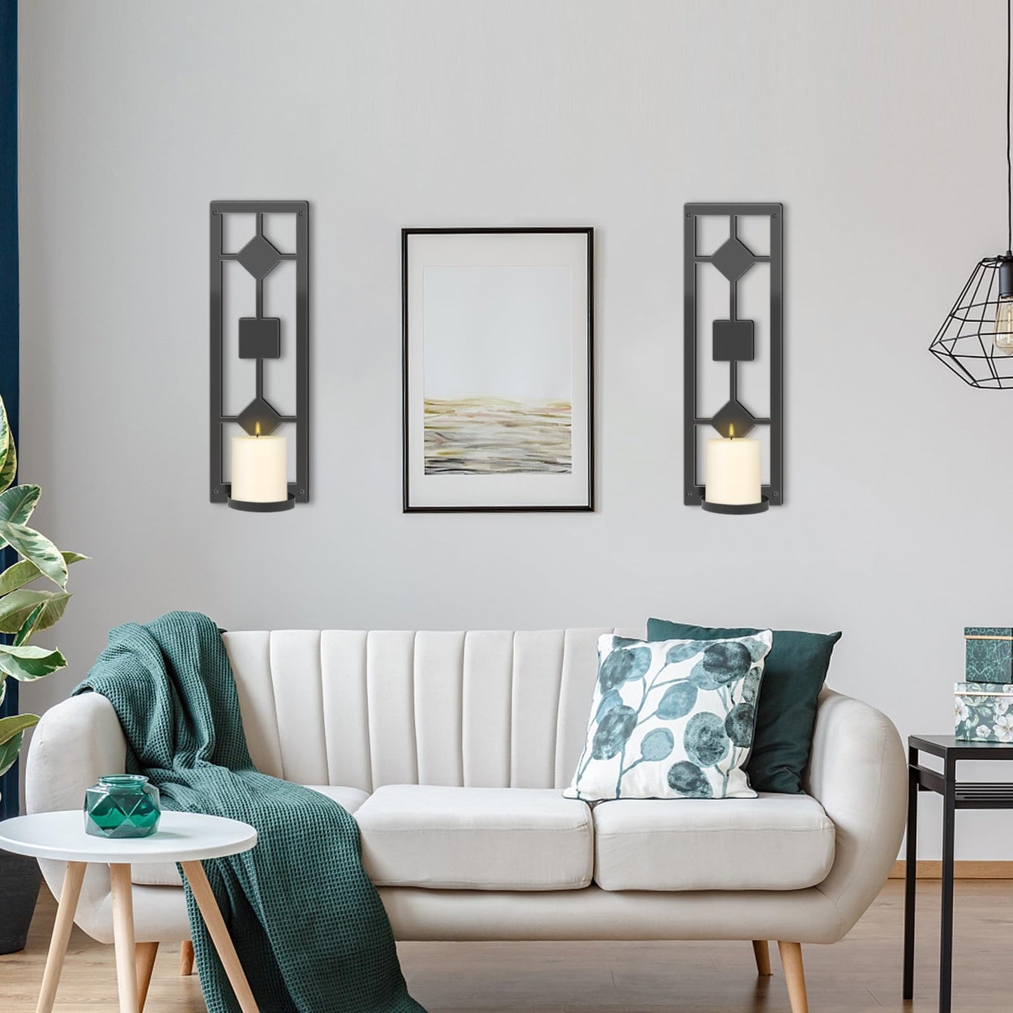 OYEFLY DIY 2 Pcs Wall Sconce Candle Holder,Metal Wall Art (Black)