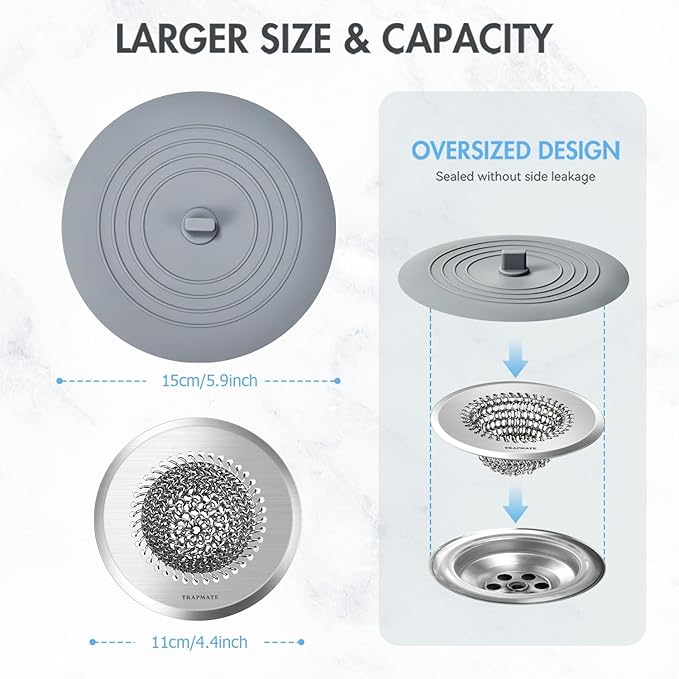 TRAPMATE Kitchen Sink Drain Strainer & Sink Stopper, Revolutionary Stainless
