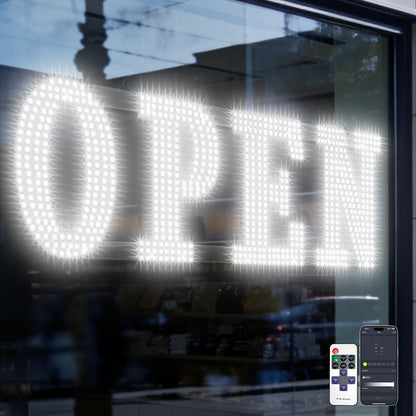 Open Sign for Business, 40"x14" Jumbo Open Sign with Timer and Remote Control, Dynamic Light Modes Led Signs for Storefront Window Bar Salon Cafes Retail Shops White