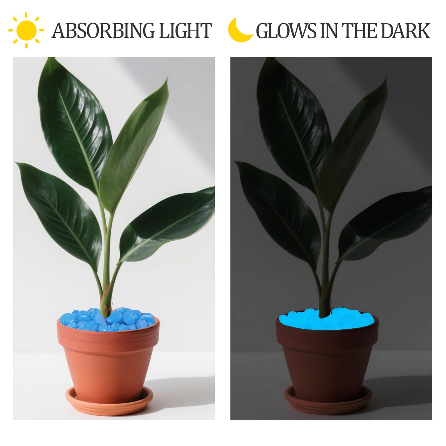 200PCS 1-1.2" Blue Glow in The Dark Pebbles Fish Tank Rocks Outdoor Glowing Rocks Luminous Stones for Walkway Pathway Backyard Glow in The Dark Rocks for Garden