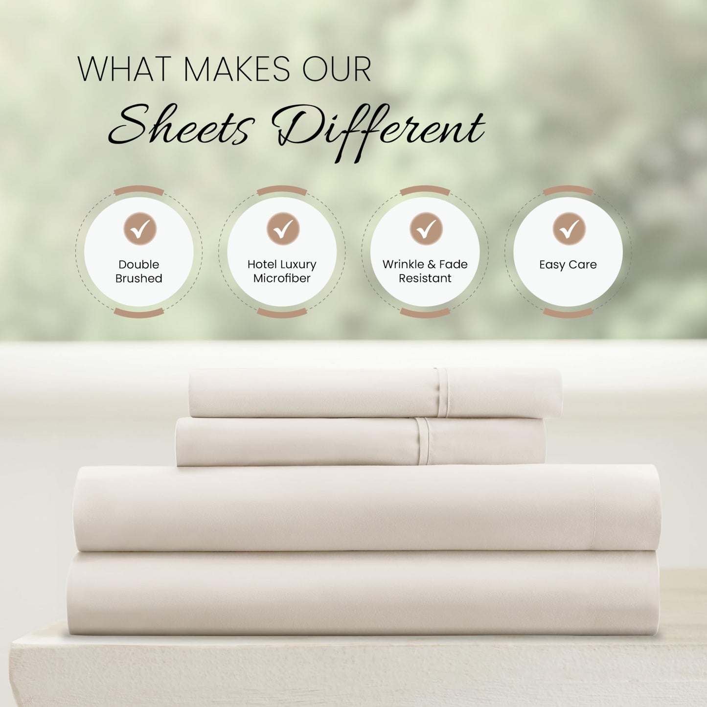 Linen Market Double-Brushed Microfiber King Sheet Set 4 Piece – Oeko-TEX Certified Ultra Soft & Wrinkle-Free - 16" Deep Pocket Sheets - Easy Care King Size - Ivory