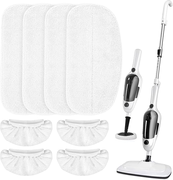 LOVECO 4 Pack Steam Mop Pads + 4 Microfiber Small Cloths Compatible