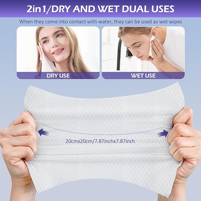 Disposable Face Towel 100 Count, Face Towels, Soft Cotton Dry Wipes Facial