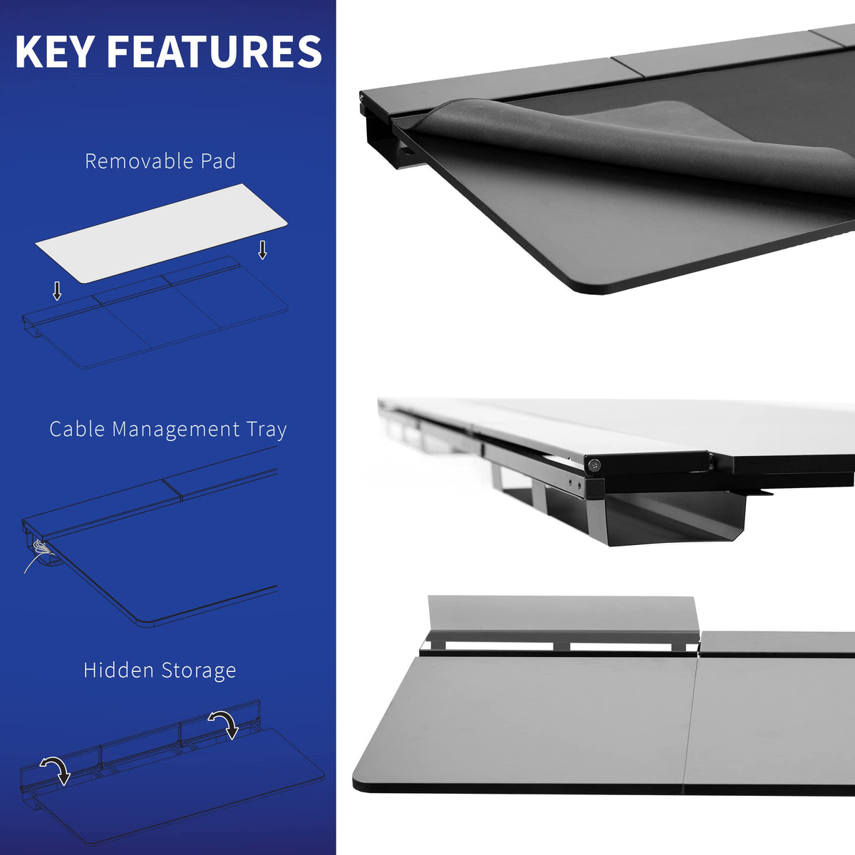 VIVO Electric 60 x 30 in Standing Adjustable Gaming Desk with Hidden Cable Trays, Full-Size Mouse Pad, Holds 220 lbs, Black Top Black Frame, DESK-KIT-1B6-P3B