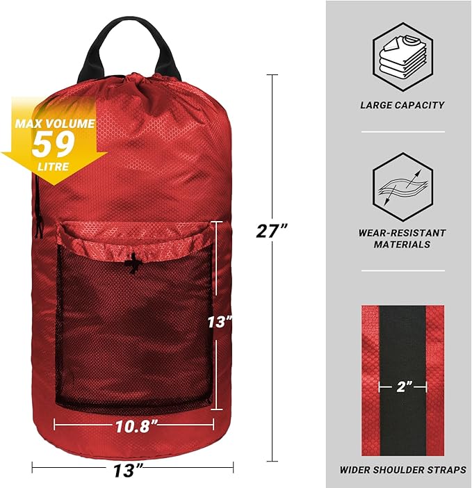 Laundry Bag with Shoulder Straps and Mesh Pocket Laundry Backpack Large