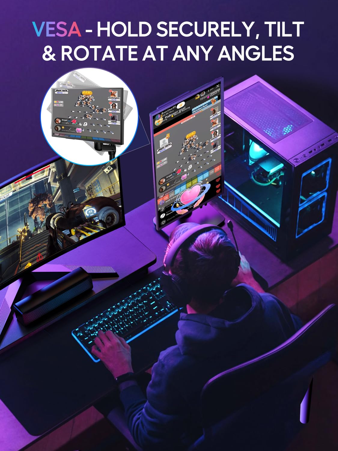 UPERFECT Portable Monitor 18.5 inch 120HZ 125% sRGB 1080P w/VESA & Stand, Large Portable Monitor FreeSync IPS HDR Gaming Display, HDMI USB C Travel Second Screen for Laptop MacBook