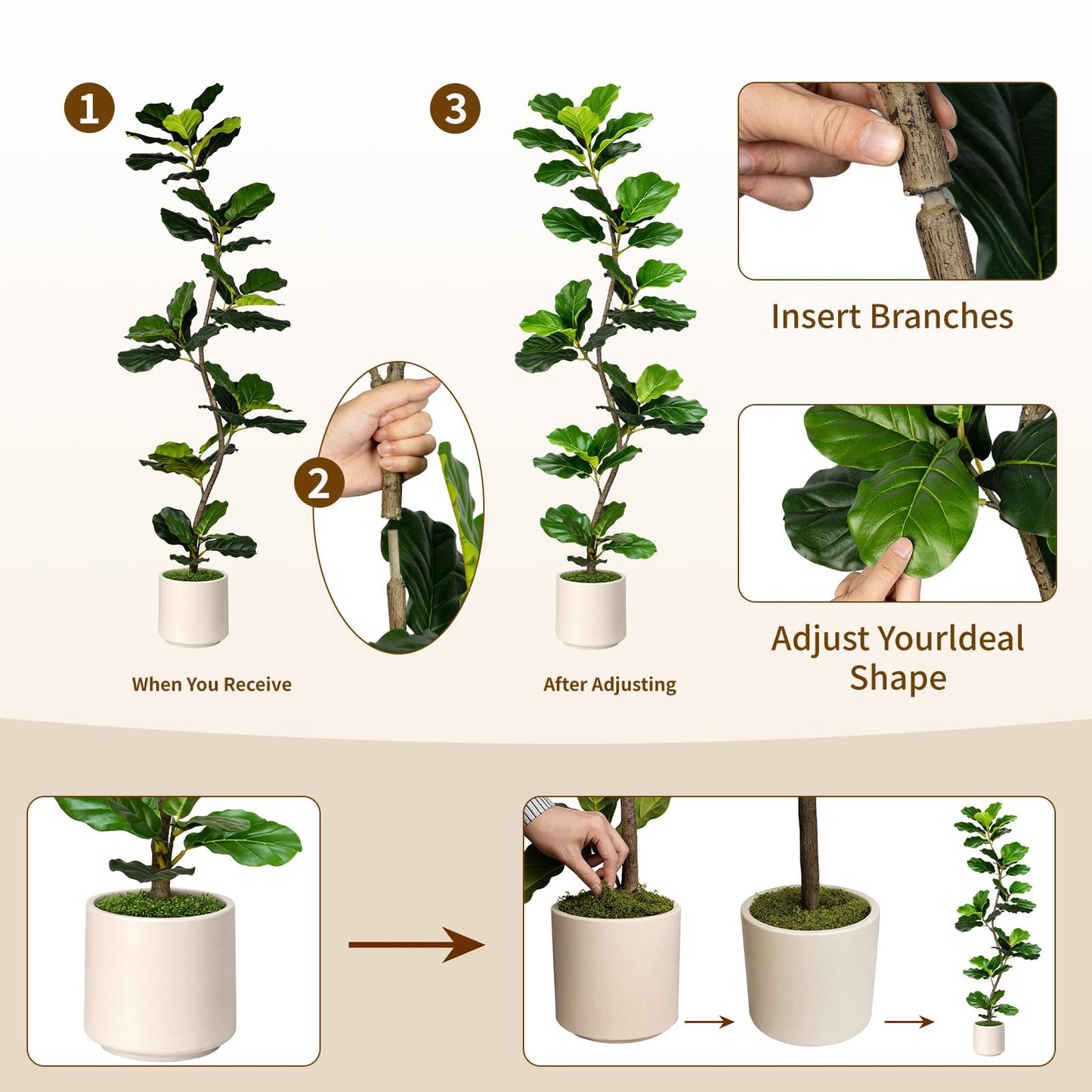 LeafVerse Artificial Fiddle Leaf Fig Tree-5 FT Fake Plant with Nursery Planter,Fake Plants for Home Office Living Room Decor Indoor