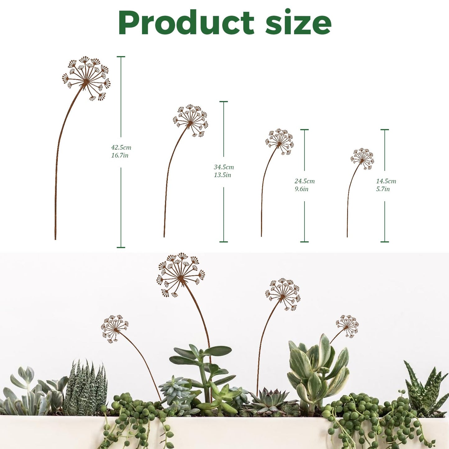 inihpocv 4-Pack Dandelion Metal Flowers for Outside, Rustic Wild Flower Decorative Garden Stakes for Potted Plants, Metal Yard Art, Gift-Boxed Indoor & Outdoor Garden Decor (Dandelion Flower Set)